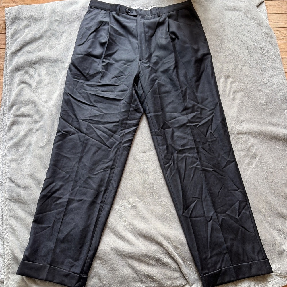 Santorelli Pants Mens Navy Luxury Serge Como Wool Dress Slacks Cuffed 38x31